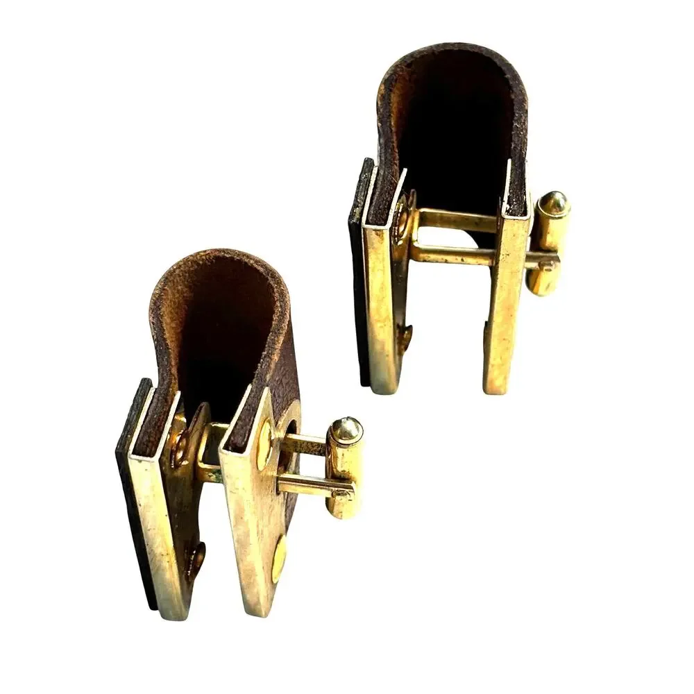 Vintage cufflinks brown leather wraps gold geometric details unique statement